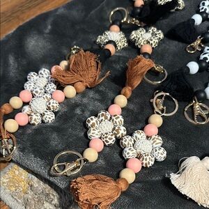 Colorful Tassel Keychain: Brown & Pink